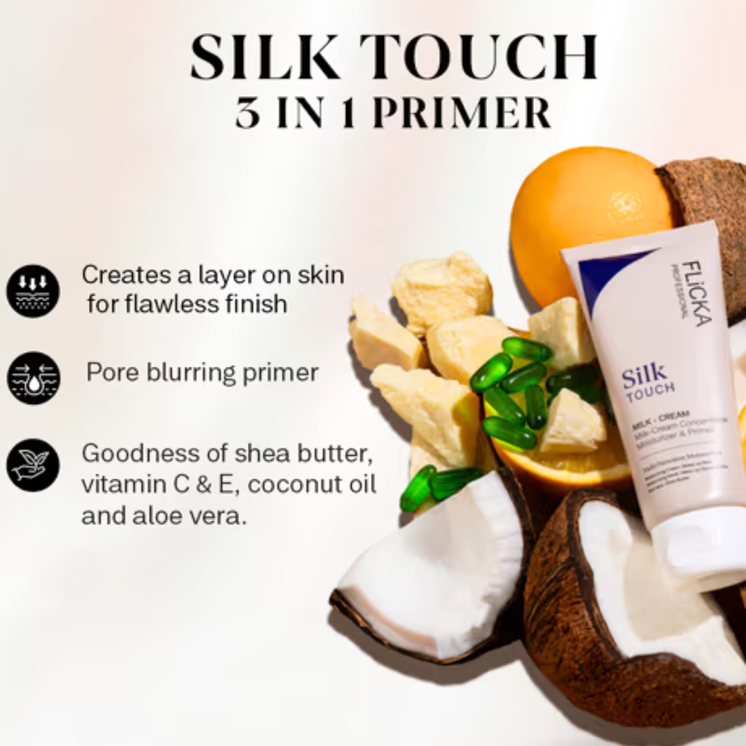 (BUY 1 GET 1 FREE ) Flicka Silk Touch 3 in 1 Moisturizer and Primer for Face | Long-Lasting, Flawless and Dewy Makeup Base | Pore Minimizer | All Skin Types