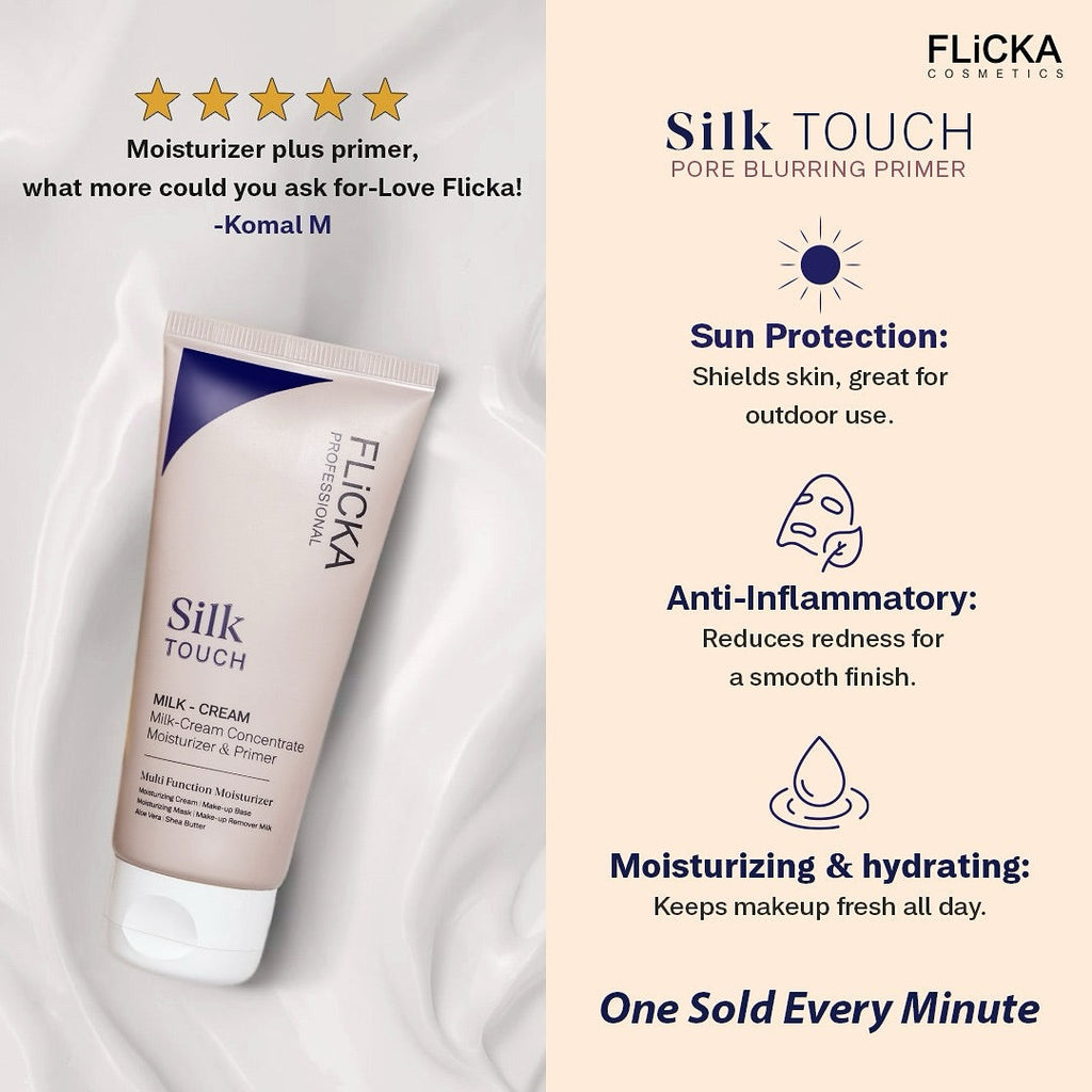 (BUY 1 GET 1 FREE ) Flicka Silk Touch 3 in 1 Moisturizer and Primer for Face | Long-Lasting, Flawless and Dewy Makeup Base | Pore Minimizer | All Skin Types
